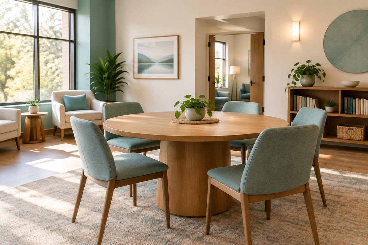 A welcoming community room arranged around a round table